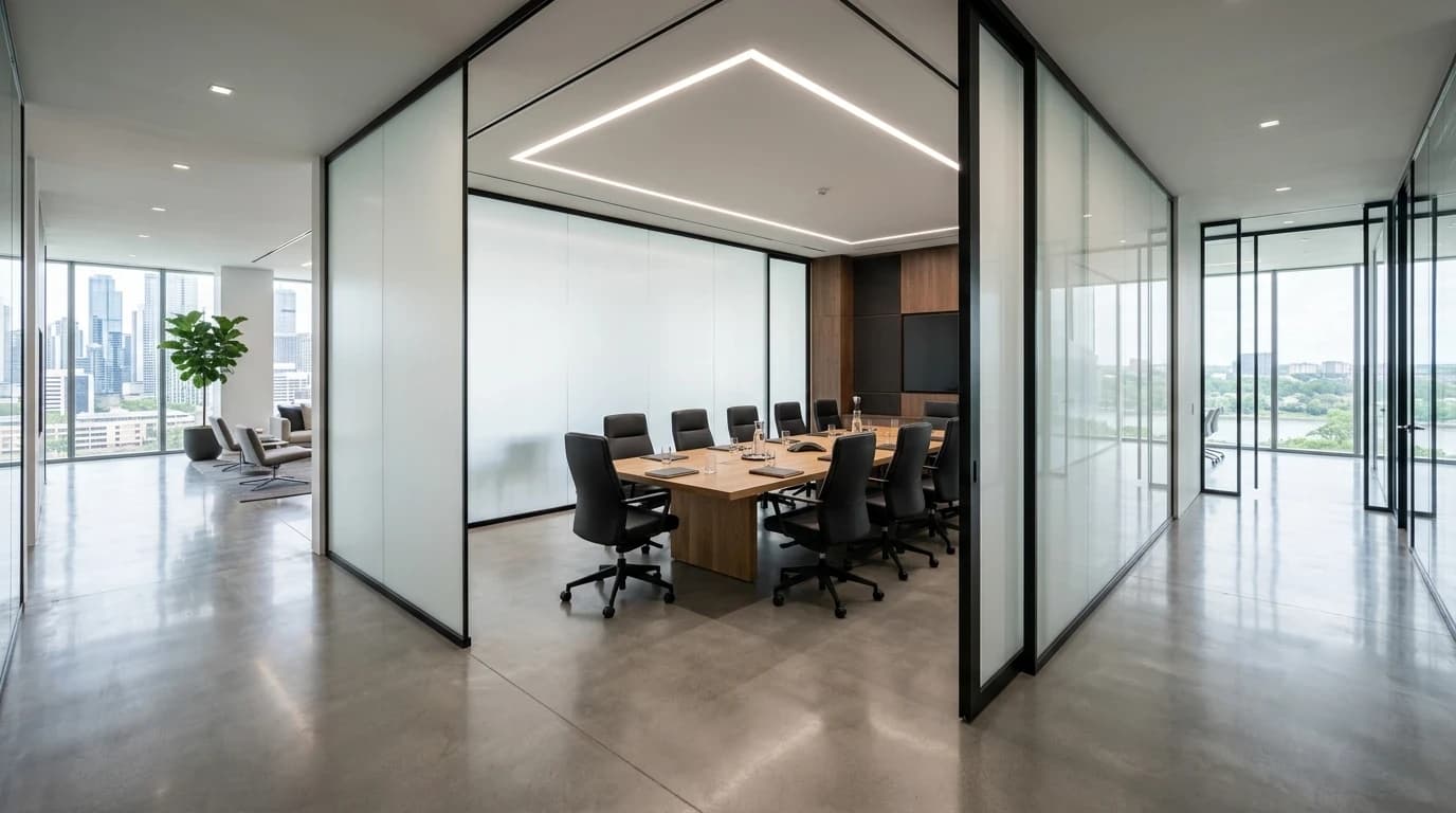 Conference Room interior fitted with switchable smart film