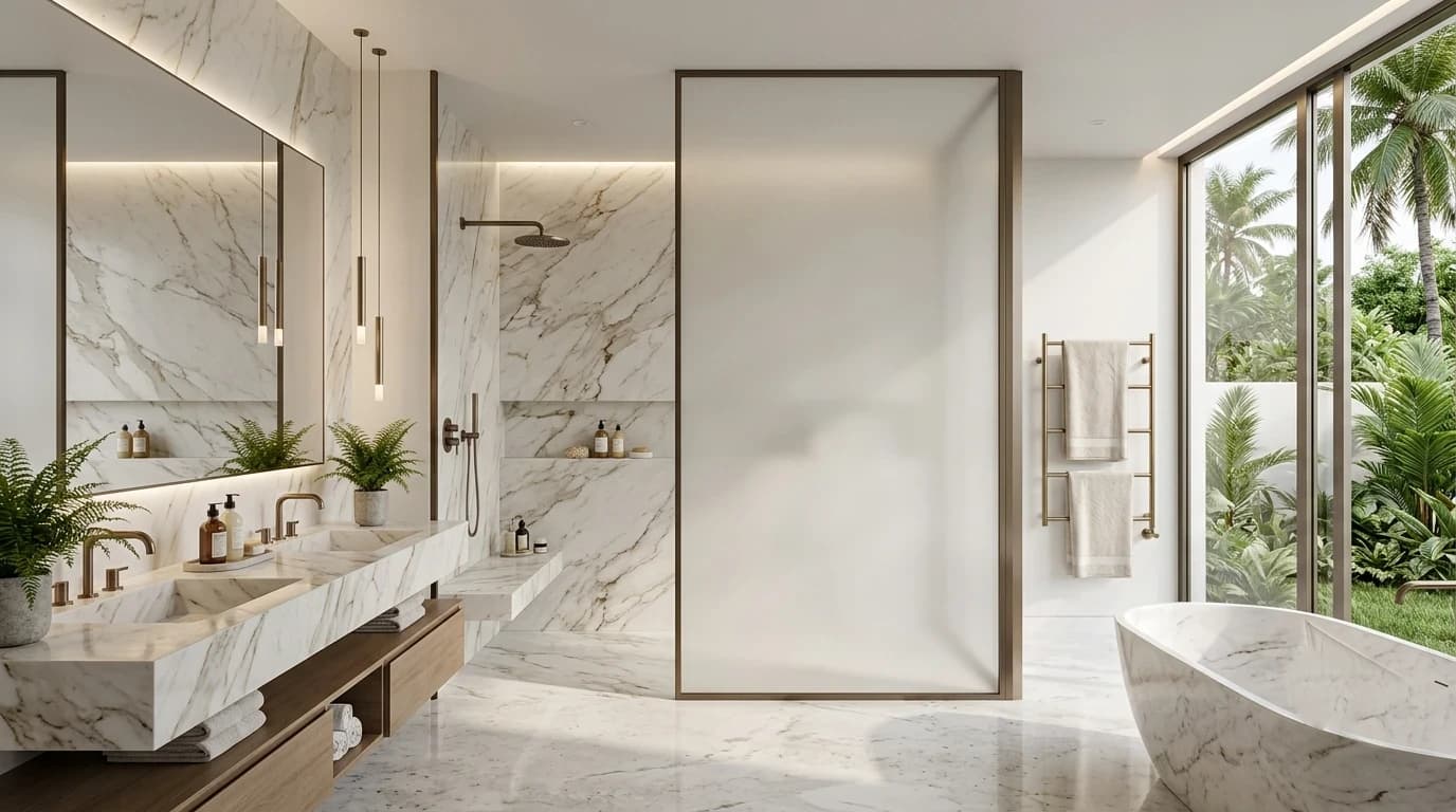 Bathroom interior fitted with switchable smart film