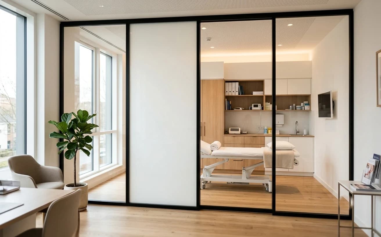 Clinical glazing — Consultation-room fronts, wipeable privacy